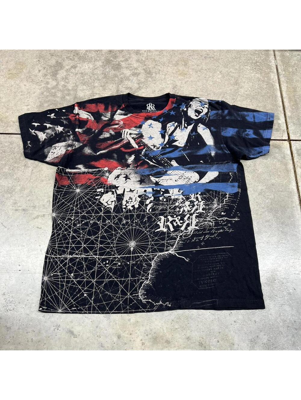 vintage rock and republic all over print graffiti guitar shirt size xl